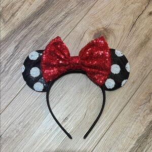 Red Sequin Bow Polka Dot Ears Headband